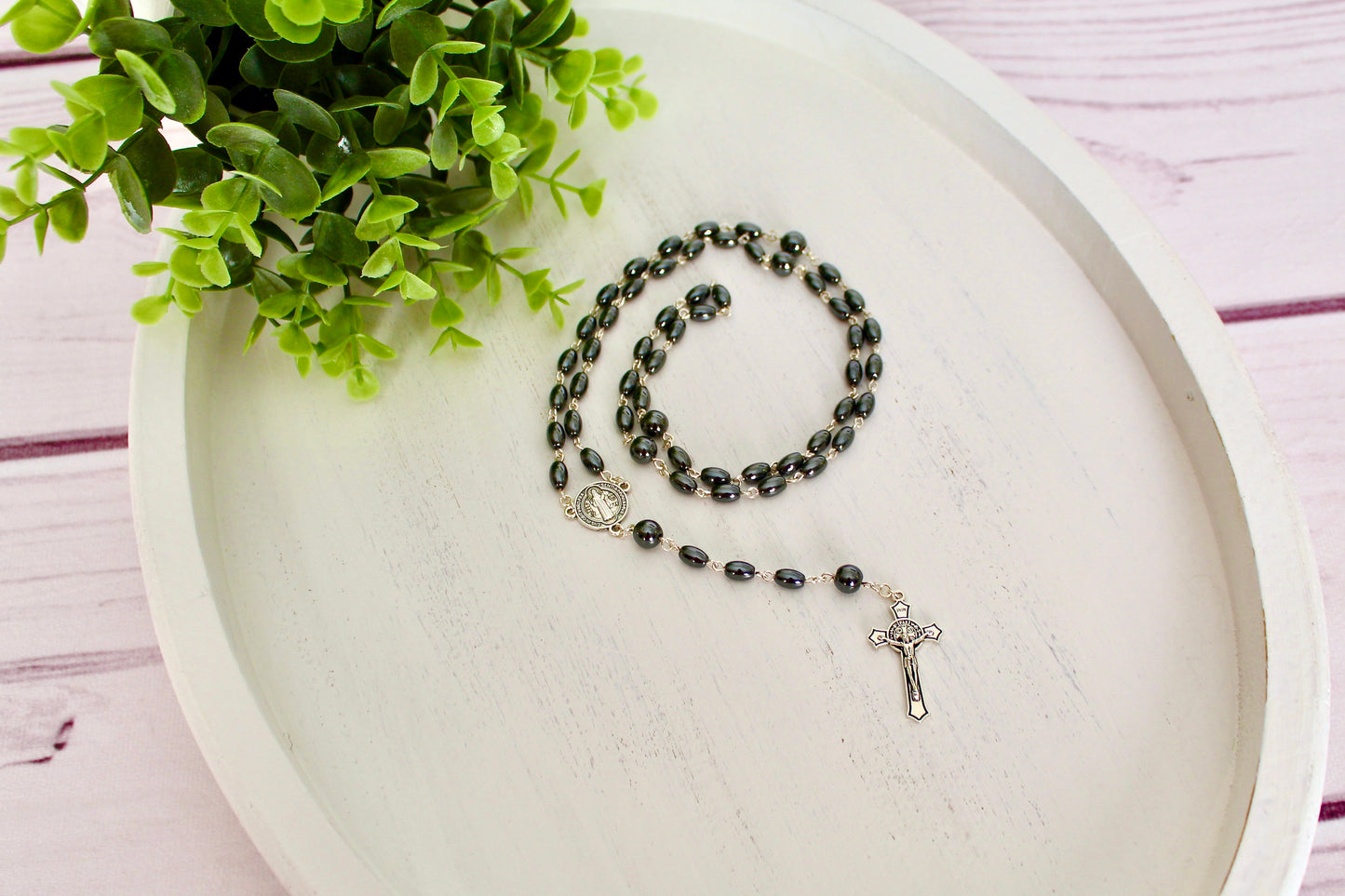 St. Benedict Hematite Rosary