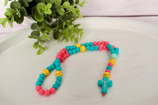 "Little Saints" Softball Rosary - Pink & Aqua